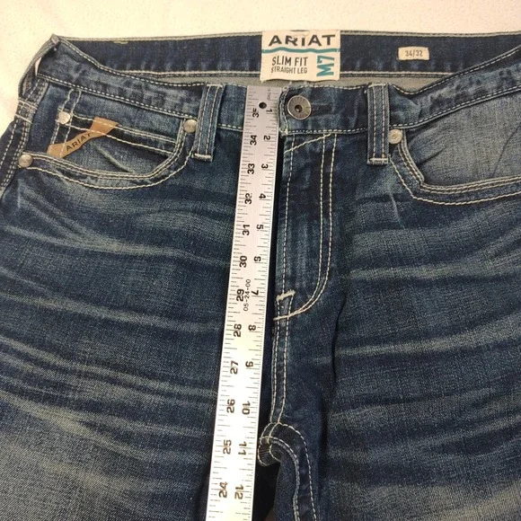 Ariat M7 Rocker Jeans Mens 34x32 Stretch Slim Fit Straight Coltrane Medium Wash - Picture 9 of 14